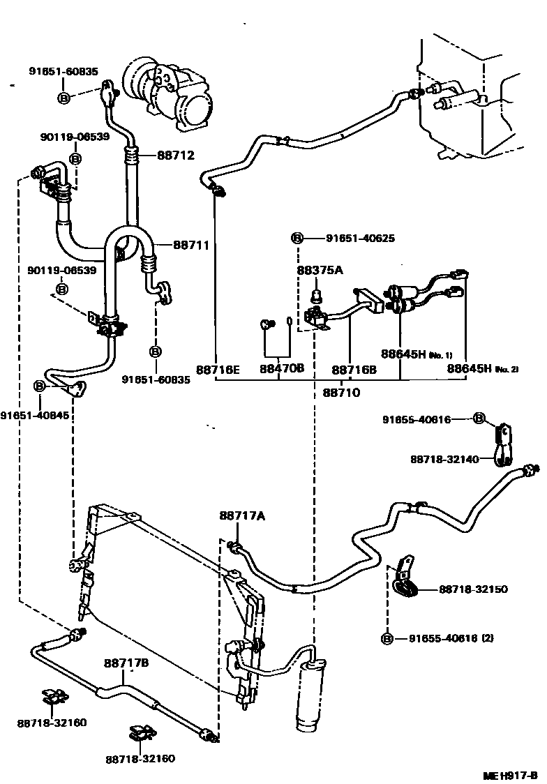 Toyota CAMRY Heating & Air Conditioning - Cooler Piping EPC diagram — MEH917B