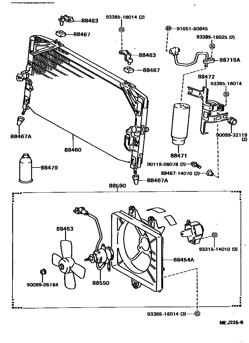 Toyota CAMRY Heating & Air Conditioning - Cooler Piping EPC diagram — MEJ225B
