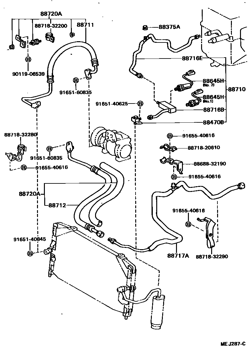 Toyota CAMRY Heating & Air Conditioning - Cooler Piping EPC diagram — MEJ287C