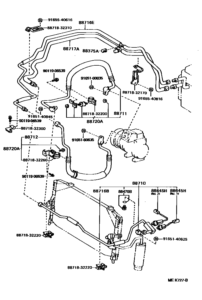 Toyota CAMRY Heating & Air Conditioning - Cooler Piping EPC diagram — MEK727B