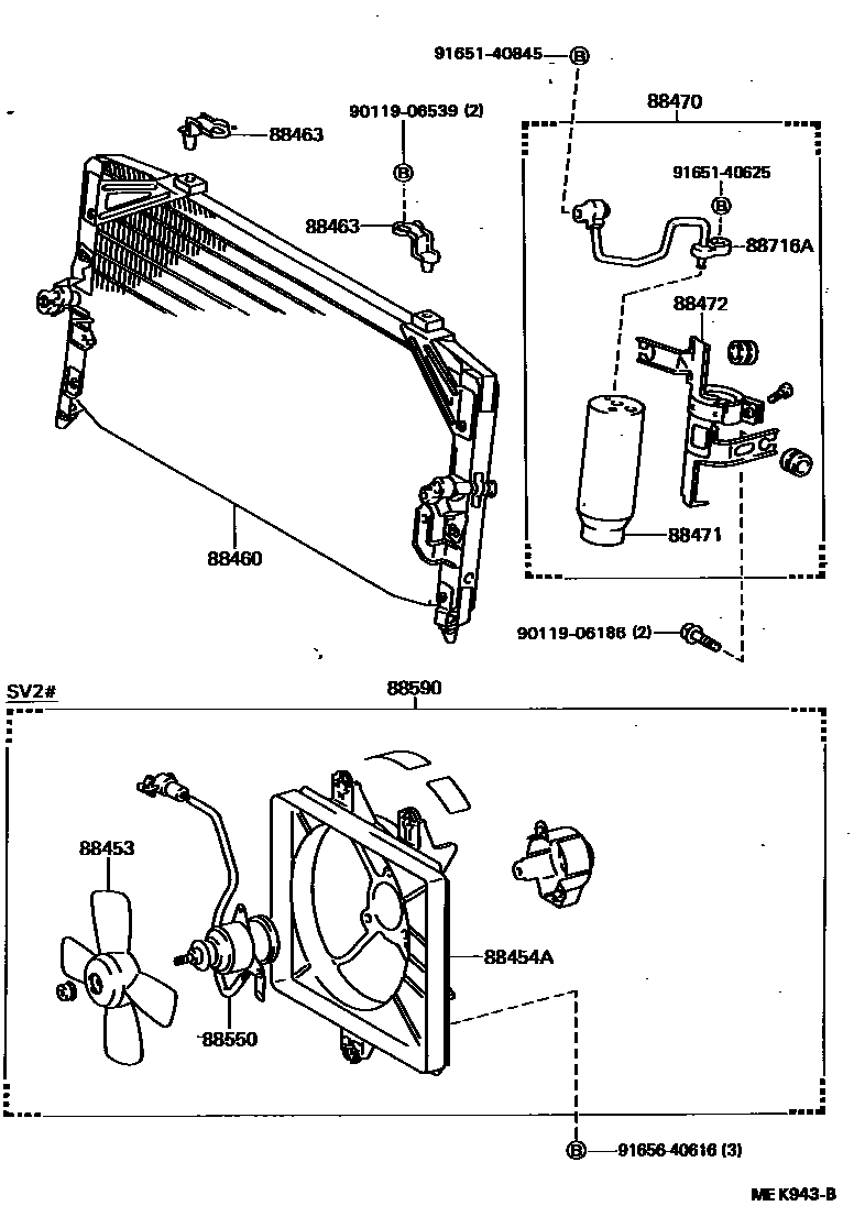 Toyota CAMRY Heating & Air Conditioning - Cooler Piping EPC diagram — MEK943B