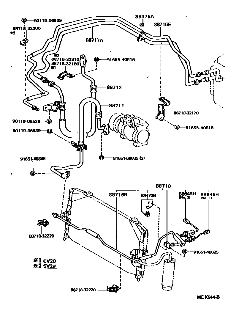 Toyota CAMRY Heating & Air Conditioning - Cooler Piping EPC diagram — MEK944B