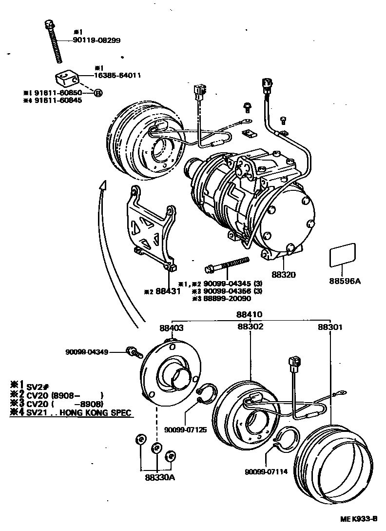 Toyota CAMRY Heating & Air Conditioning - Compressor EPC diagram — MEK933B
