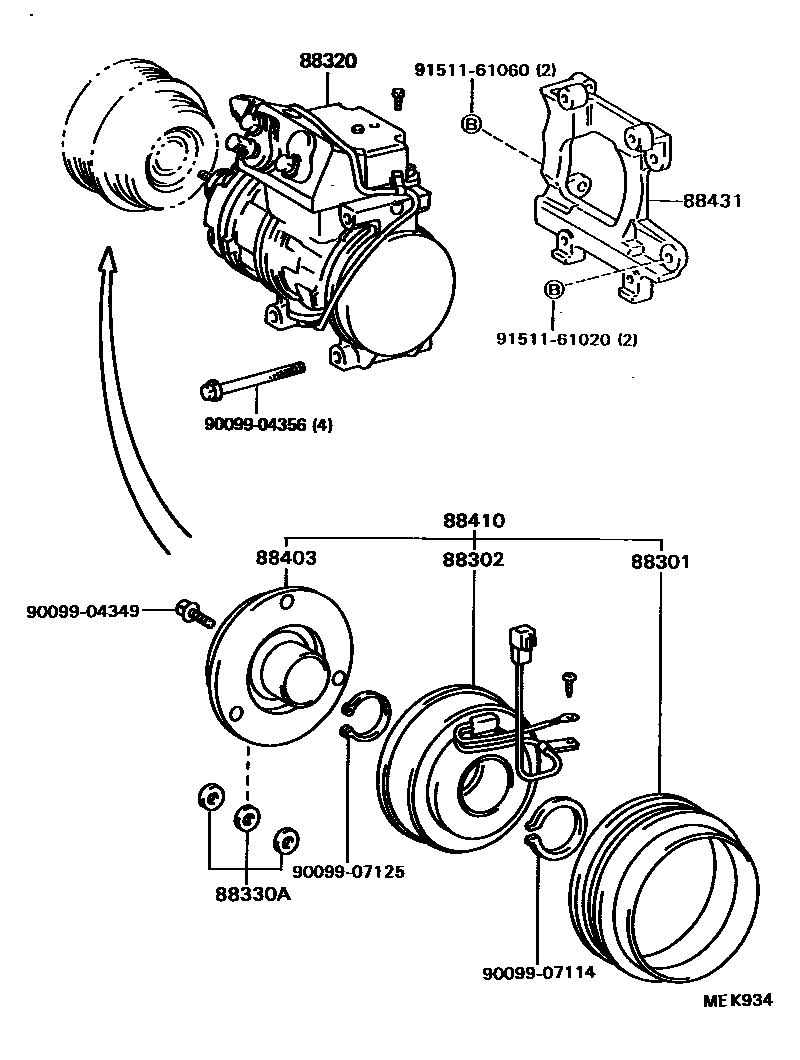Toyota CAMRY Heating & Air Conditioning - Compressor EPC diagram — MEK934