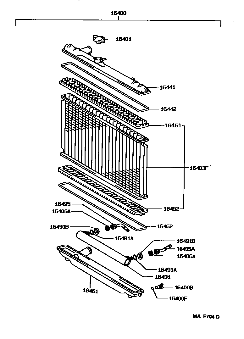 Toyota CAMRY RADIATOR & WATER OUTLET EPC diagram — MAE704D