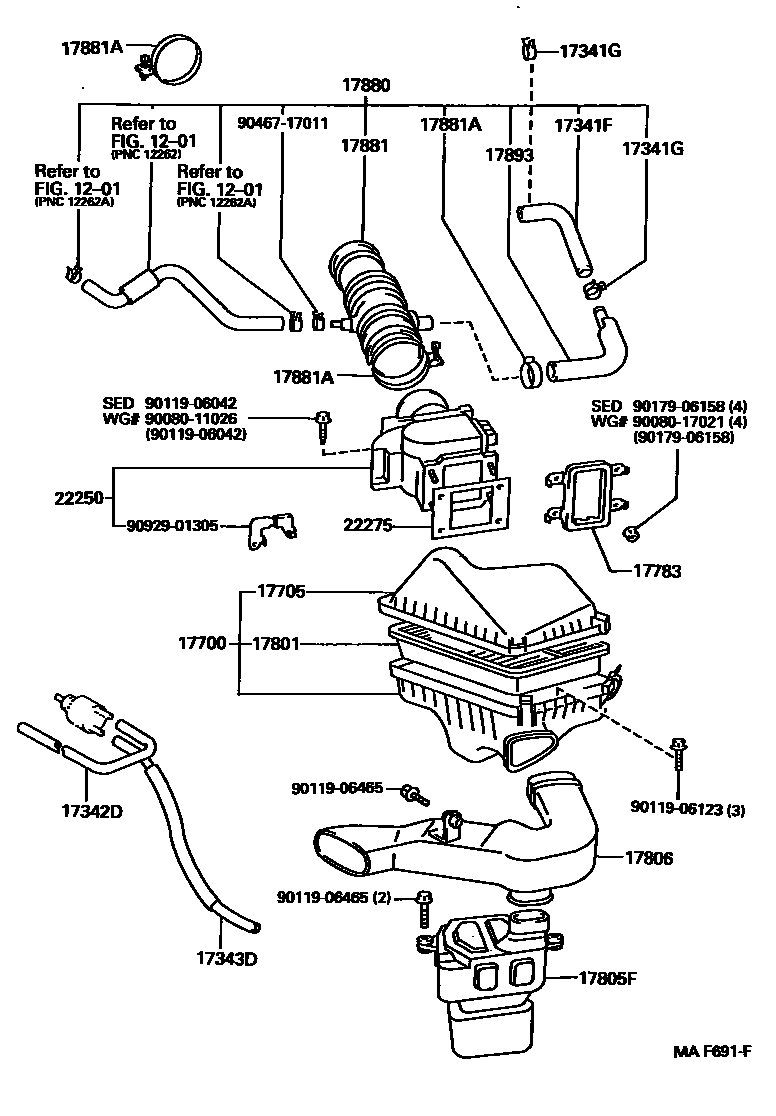 Toyota CAMRY Air Cleaner EPC diagram — MAF691F