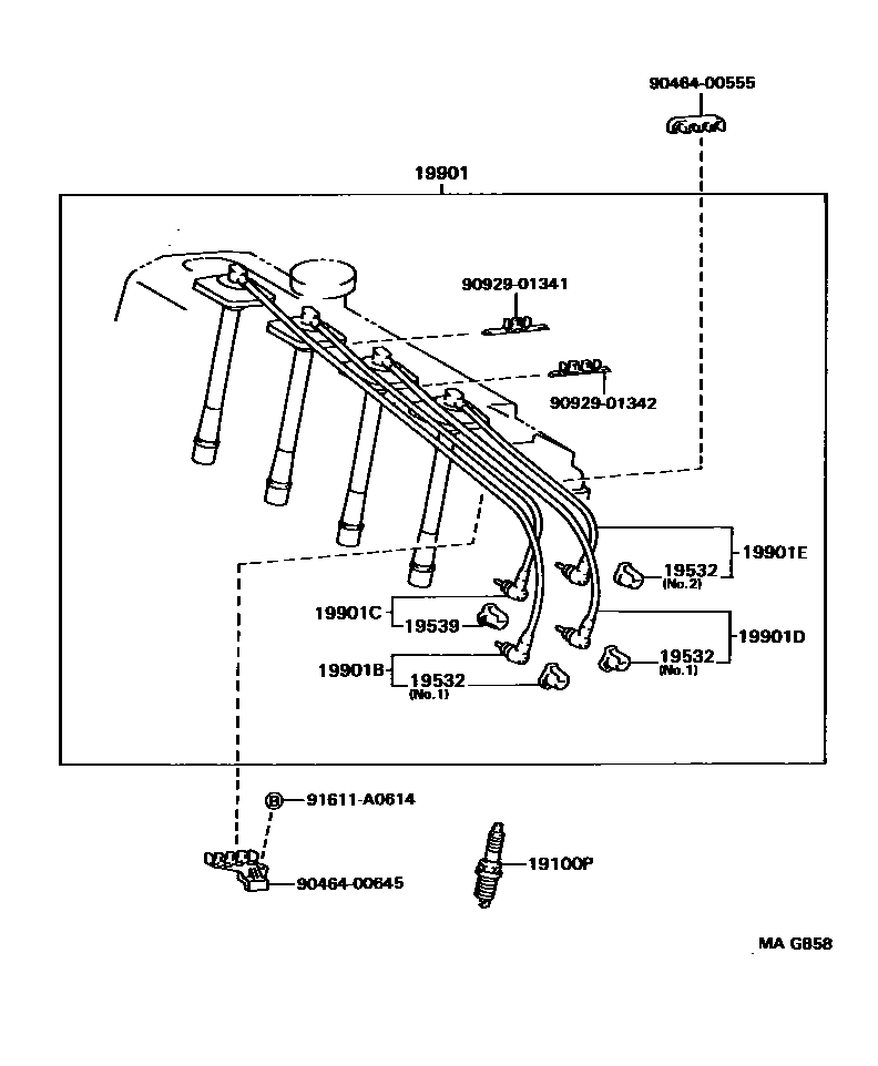 Toyota CAMRY 点火线圈和火花塞 EPC diagram — MAG858