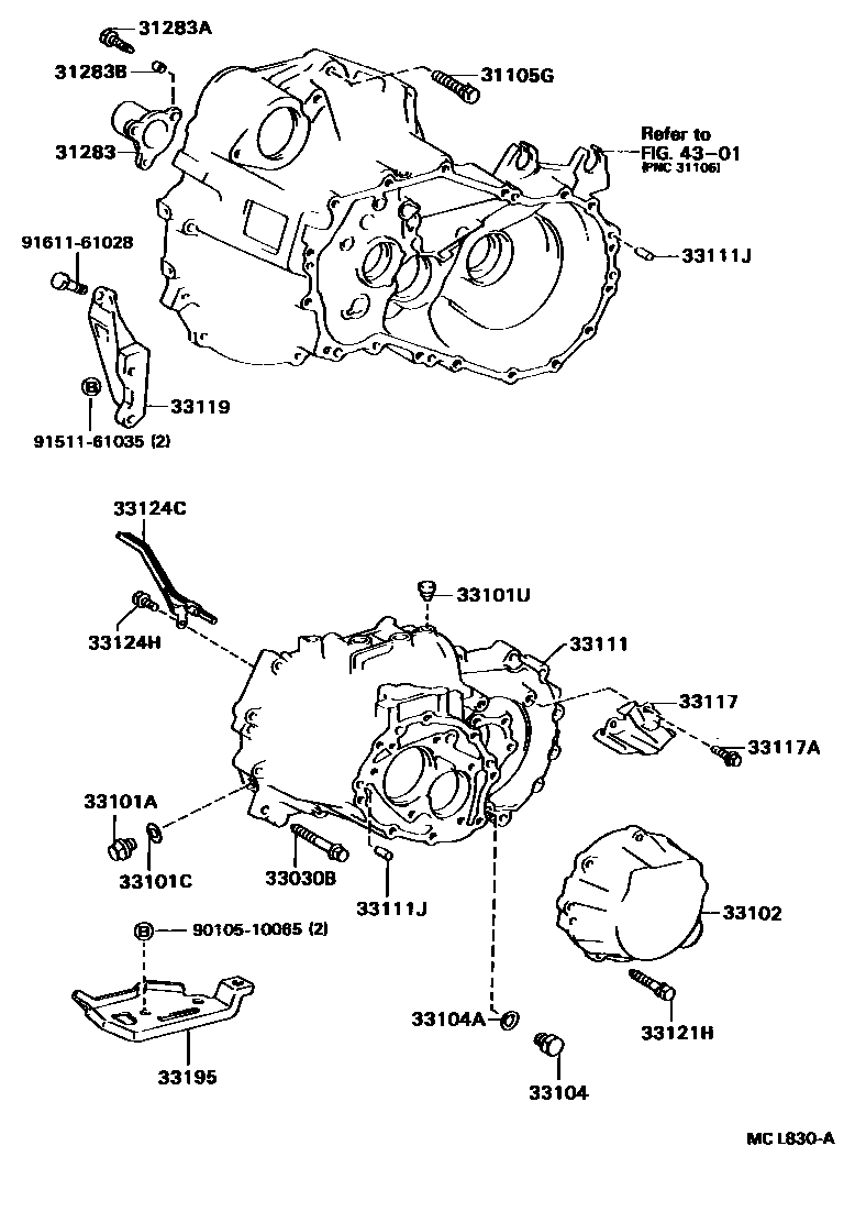 Toyota CAMRY 离合器壳和变速器壳(MTM) EPC diagram — MCL830A