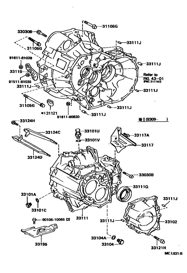 Toyota CAMRY 离合器壳和变速器壳(MTM) EPC diagram — MCL831B