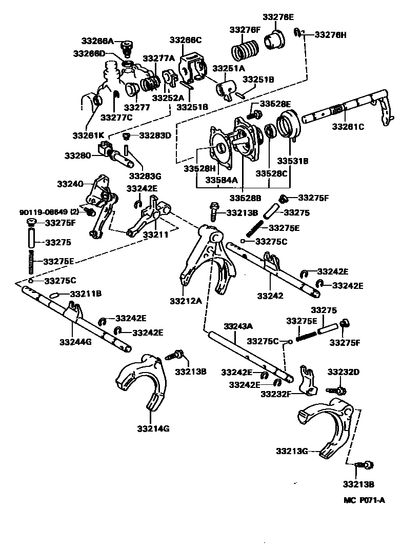 Toyota CAMRY 换档拨叉和换档杆轴(MTM) EPC diagram — MCP071A