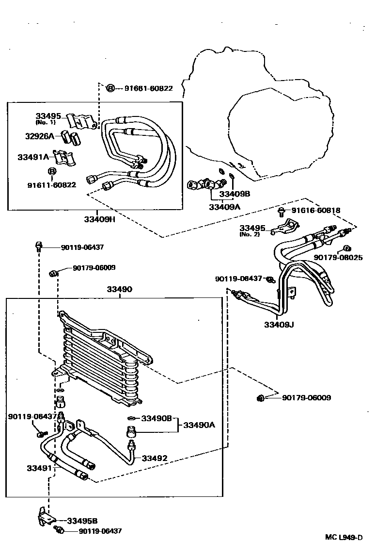 Toyota CAMRY 油泵、油冷却器和配管(MTM) EPC diagram — MCL949D