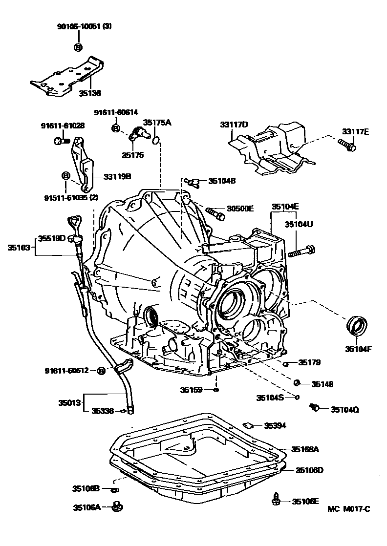 Toyota CAMRY 变速器壳和油底壳(ATM) EPC diagram — MCM017C