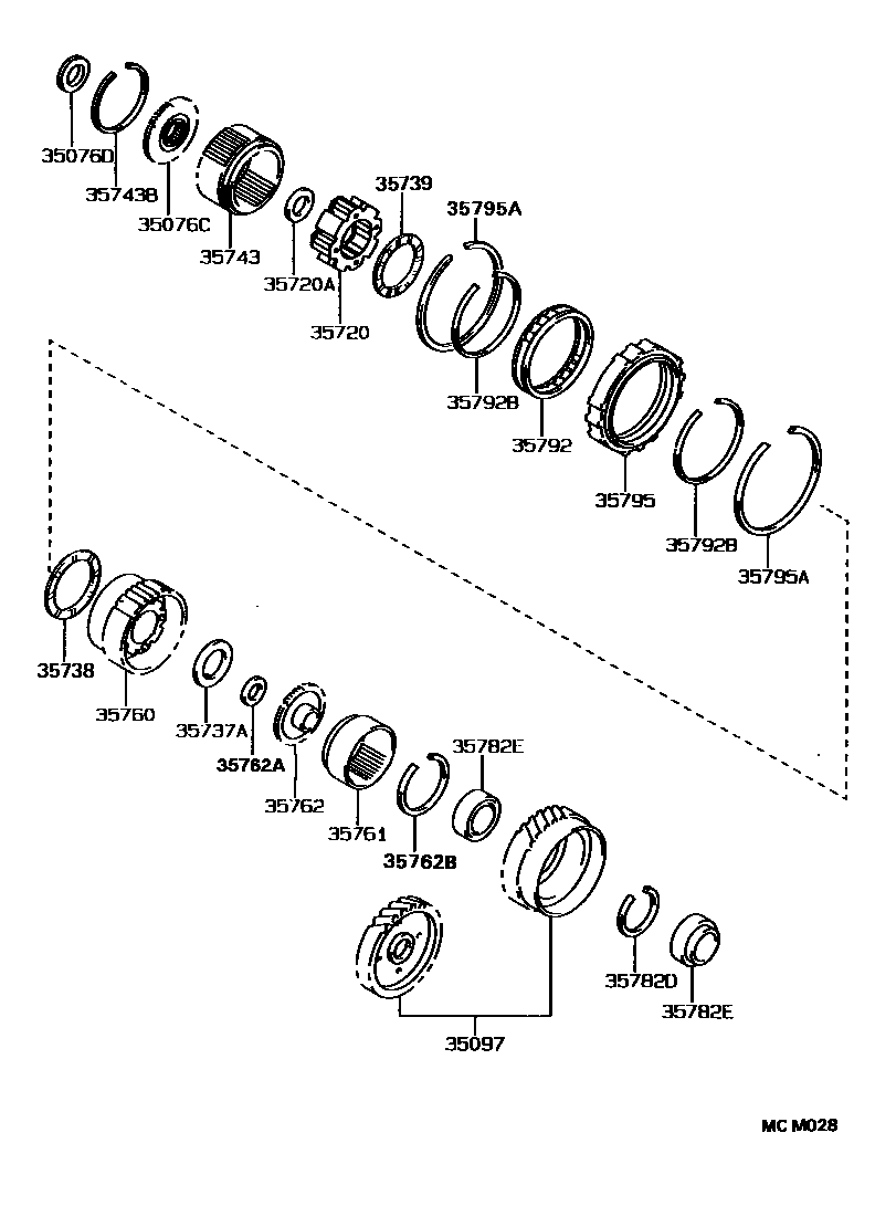 Toyota CAMRY 行星齿轮、倒档活塞和中间轴齿轮(ATM) EPC diagram — MCM028