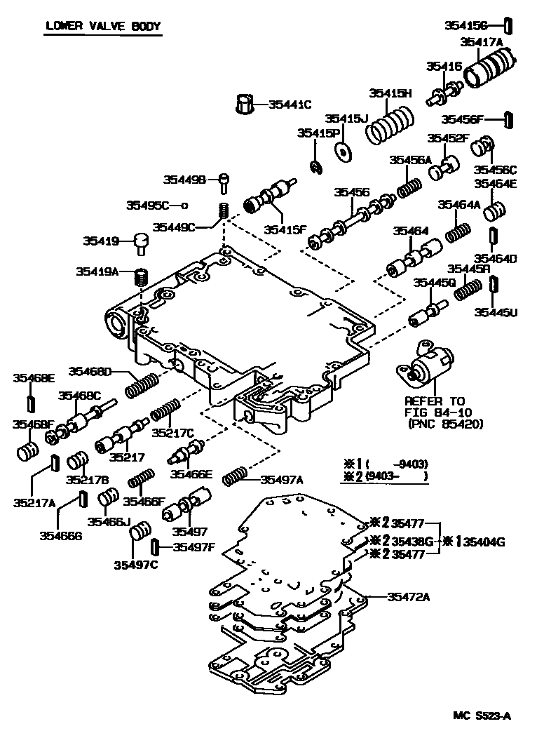 Toyota CAMRY 阀体和滤油网(ATM) EPC diagram — MCS523A