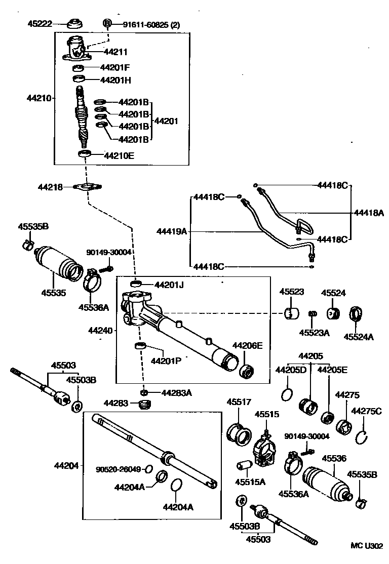 Toyota CAMRY 前转向齿轮和连杆 EPC diagram — MCU302