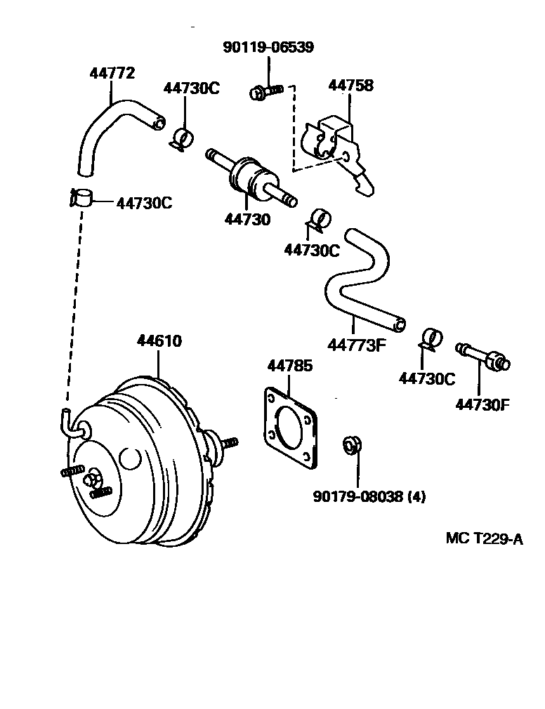 Toyota CAMRY 制动助力器和真空管 EPC diagram — MCT229A