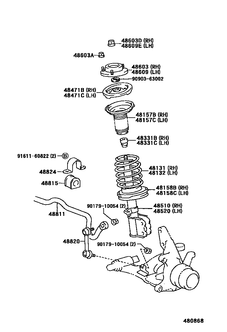 Toyota CAMRY Front Spring & Shock Absorber EPC diagram — 480868