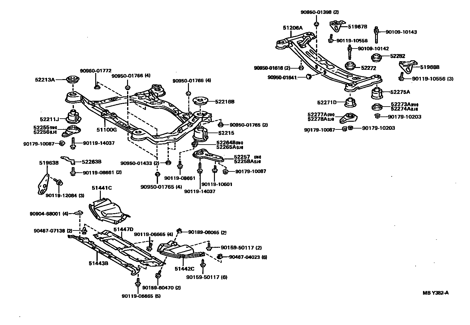 Toyota CAMRY 悬架横梁和发动机底罩 EPC diagram — MBY382A