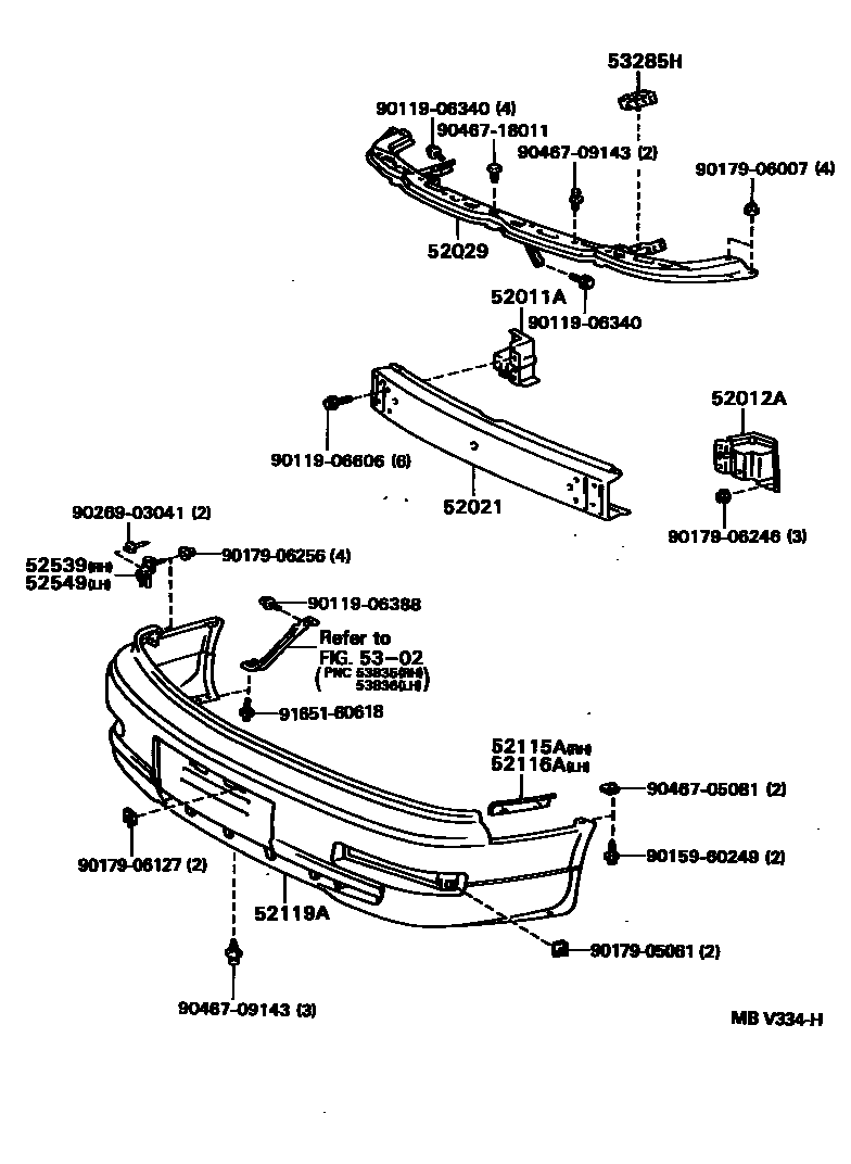 Toyota CAMRY 前保险杠及附件 EPC diagram — MBV334H