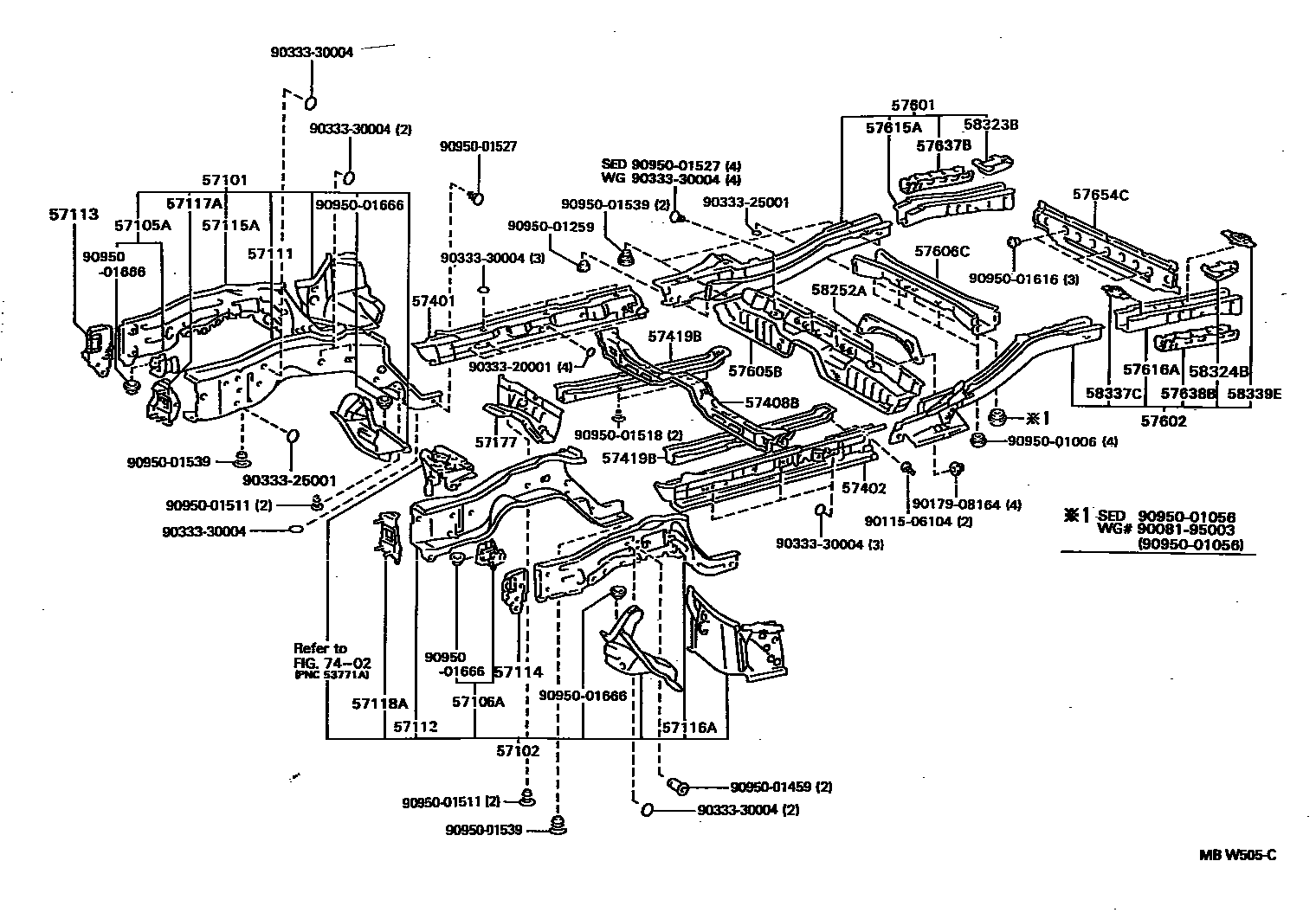 Toyota CAMRY Floor stringers EPC diagram — MBW505C