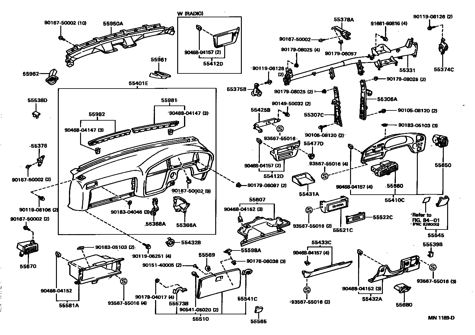 Toyota CAMRY 仪表板和手套箱 EPC diagram — MN1189D