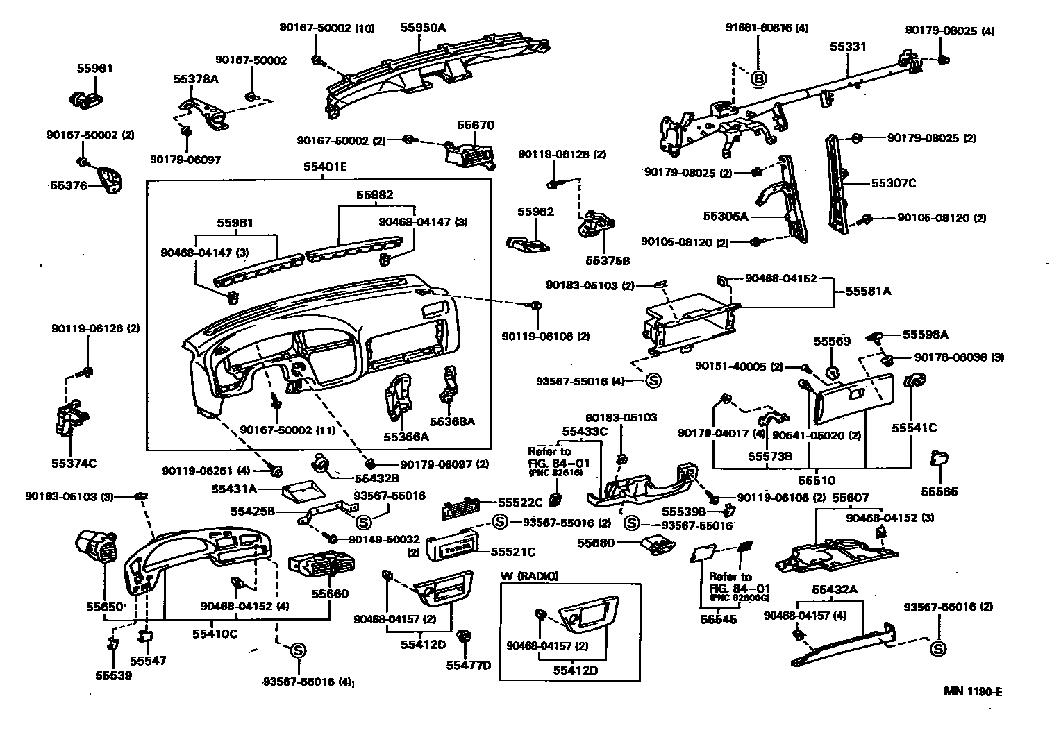 Toyota CAMRY 仪表板和手套箱 EPC diagram — MN1190E