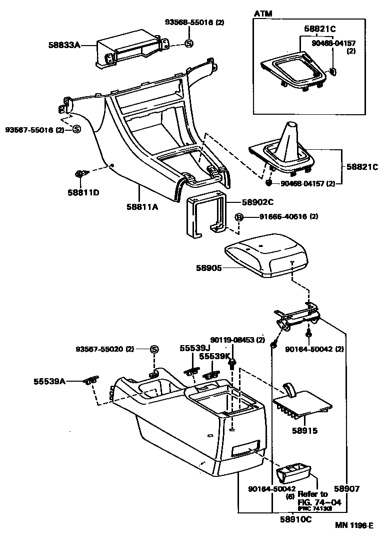 Toyota CAMRY 中央扶手箱和支架 EPC diagram — MN1196E