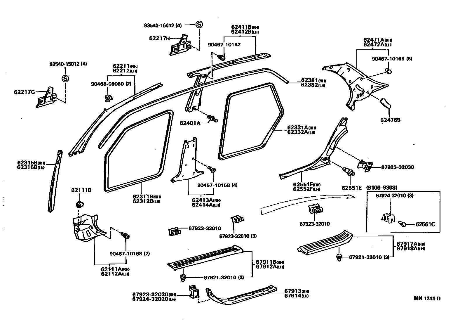 Toyota CAMRY 内饰板和车门防水胶条 EPC diagram — MN1241D