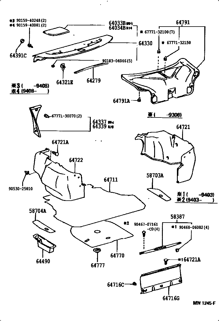 Toyota CAMRY 杂物箱板和行李箱垫 EPC diagram — MN1245F