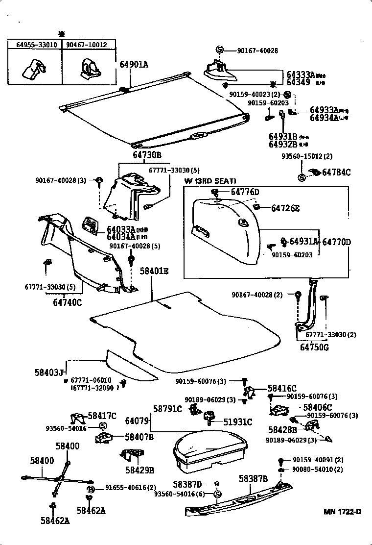 Toyota CAMRY 底板和底板装饰罩 EPC diagram — MN1722D
