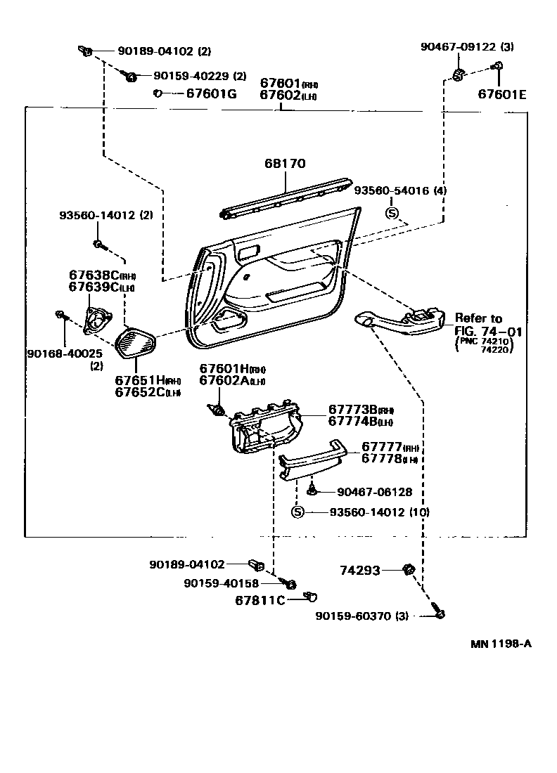 Toyota CAMRY 前门板和前门玻璃 EPC diagram — MN1198A