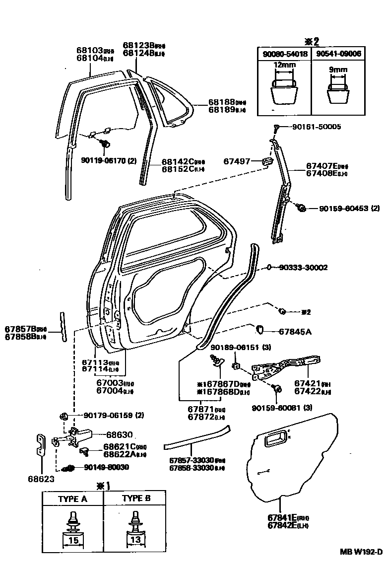 Toyota CAMRY 后门板和后门玻璃 EPC diagram — MBW192D