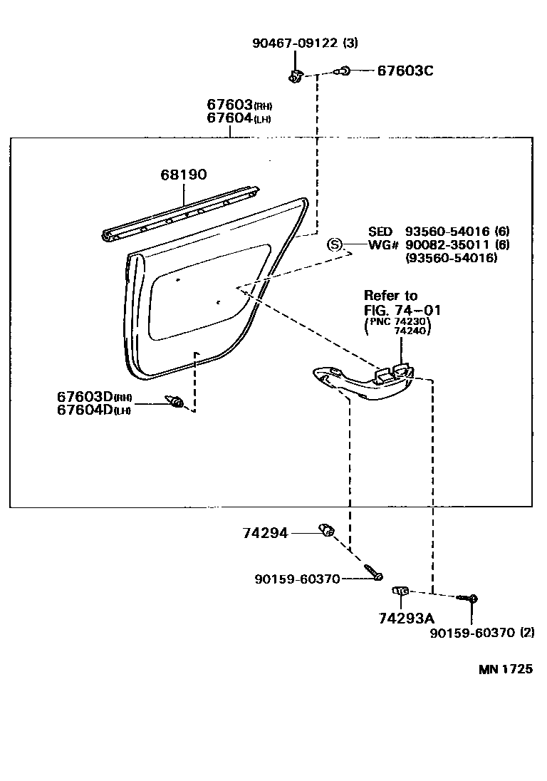 Toyota CAMRY 后门板和后门玻璃 EPC diagram — MN1725