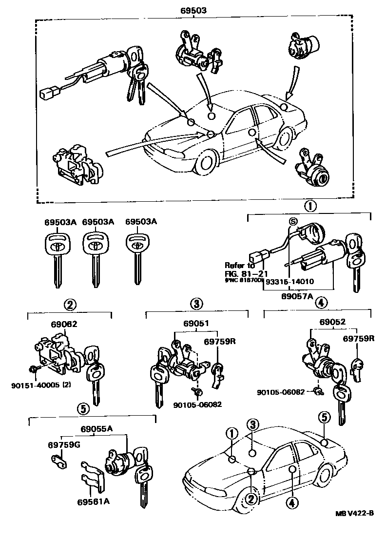 Toyota CAMRY 锁芯组件 EPC diagram — MBV422B