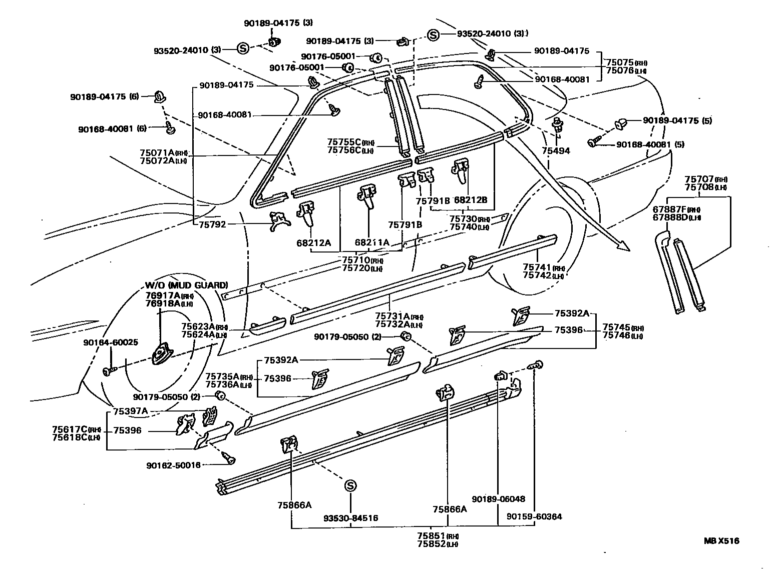 Toyota CAMRY 侧防护条 EPC diagram — MBX516