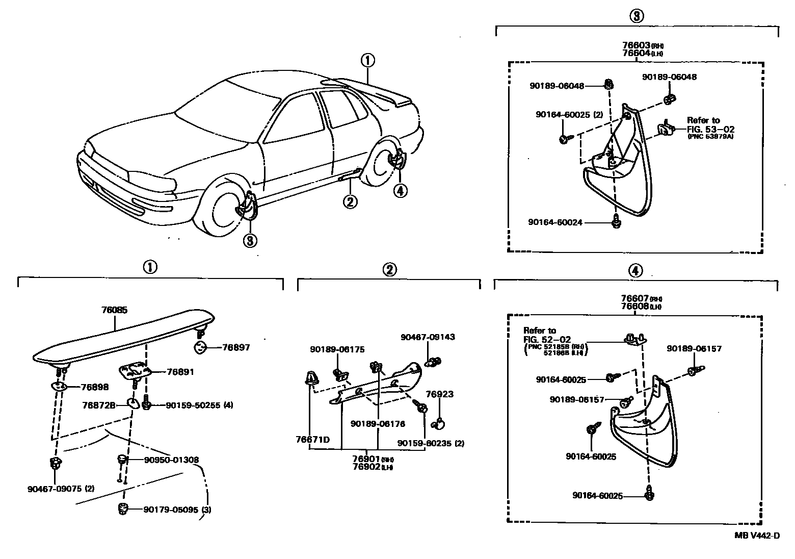 Toyota CAMRY 挡泥板和扰流板 EPC diagram — MBV442D