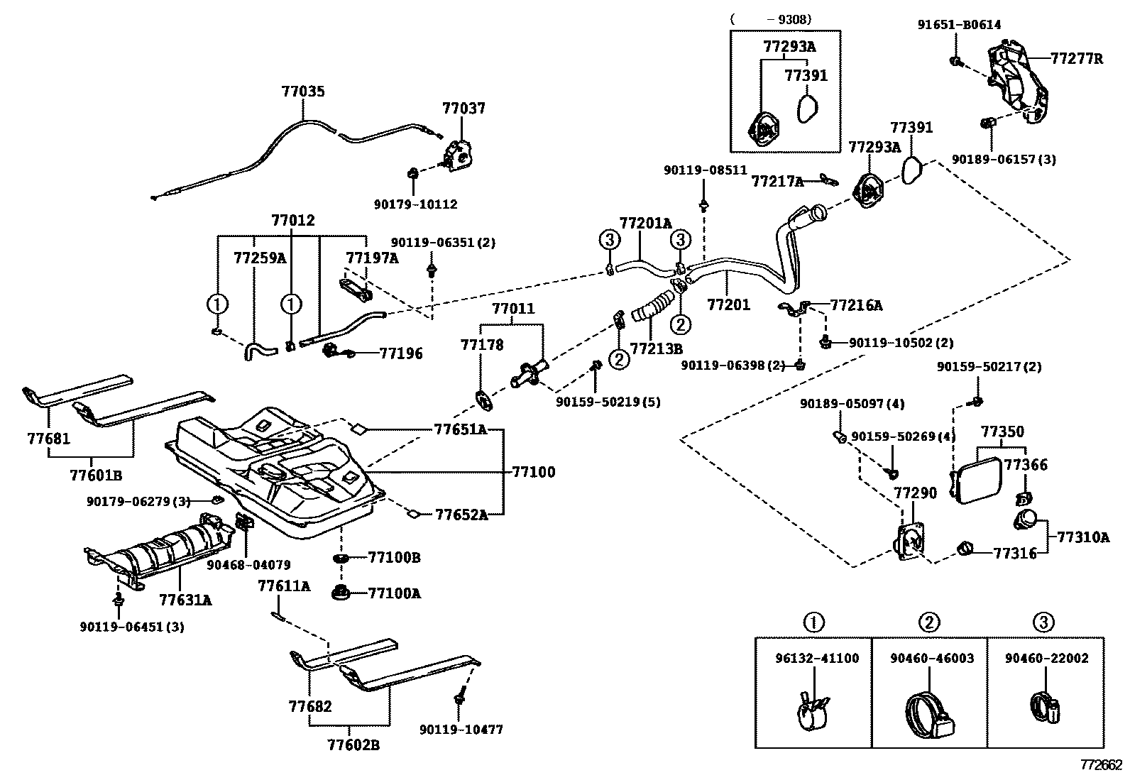 Toyota CAMRY 燃油箱和燃油管 EPC diagram — 772662