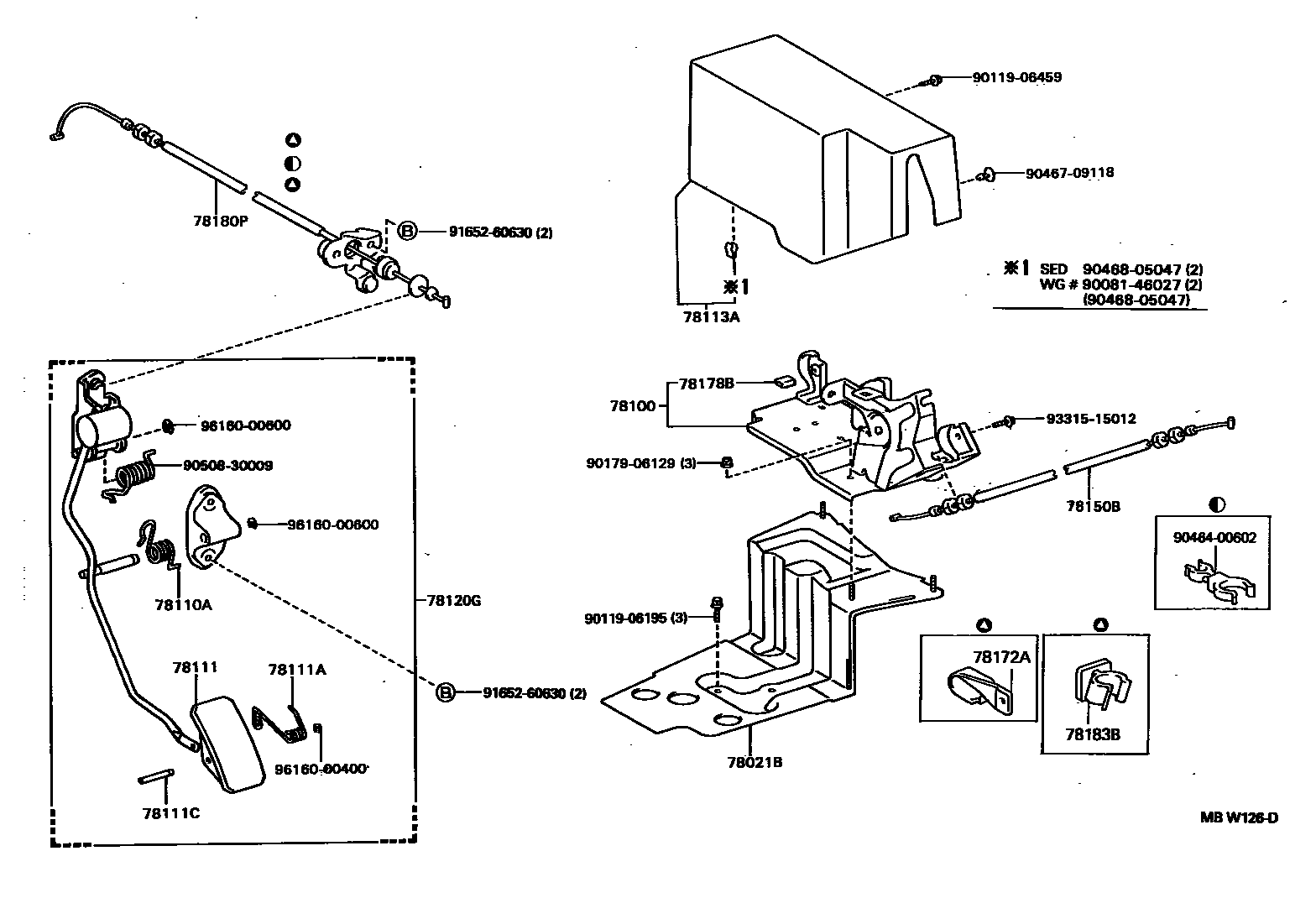 Toyota CAMRY accelerator pedal connecting rod EPC diagram — MBW126D