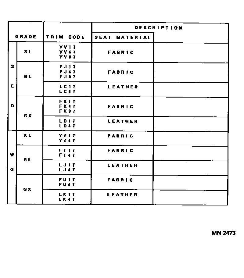 Toyota CAMRY 颜色判定表 EPC diagram — MN2473