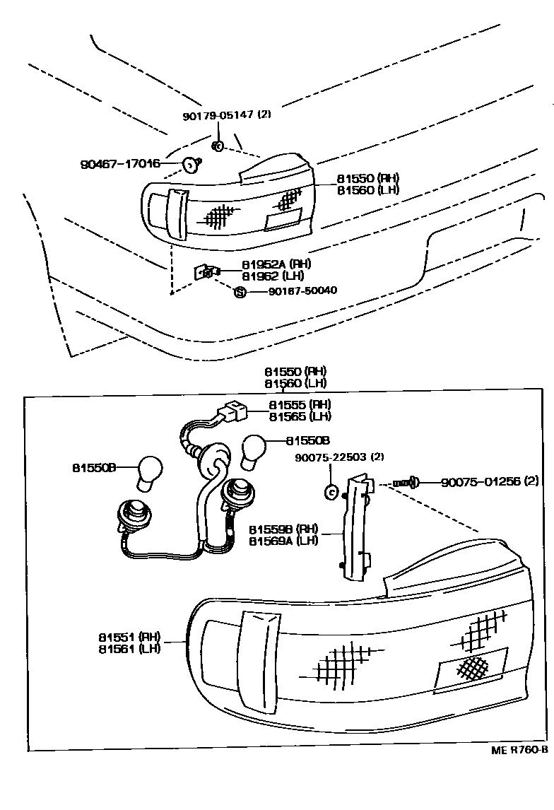 Toyota CAMRY 后组合灯 EPC diagram — MER760B