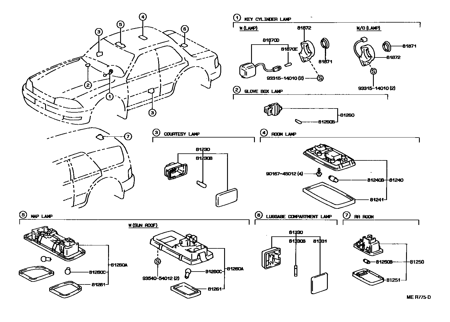 Toyota CAMRY 车内灯 EPC diagram — MER775D