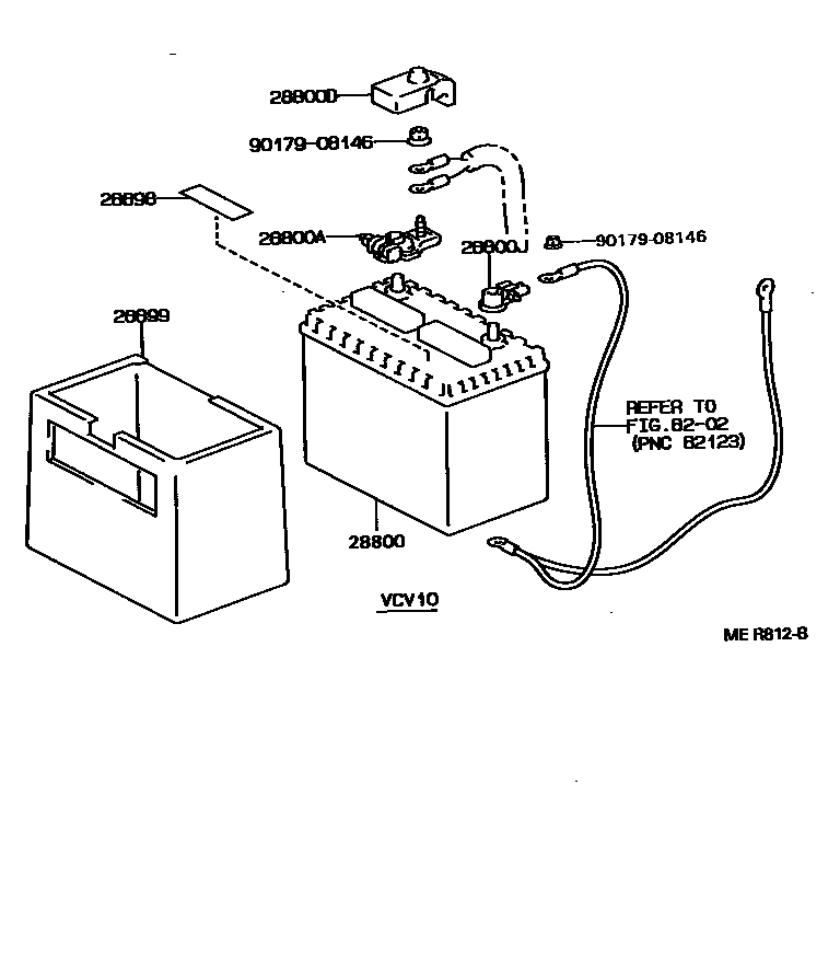 Toyota CAMRY 蓄电池和蓄电池电缆 EPC diagram — MER812B