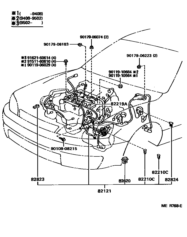 Toyota CAMRY 线束和卡夹 EPC diagram — MER768E