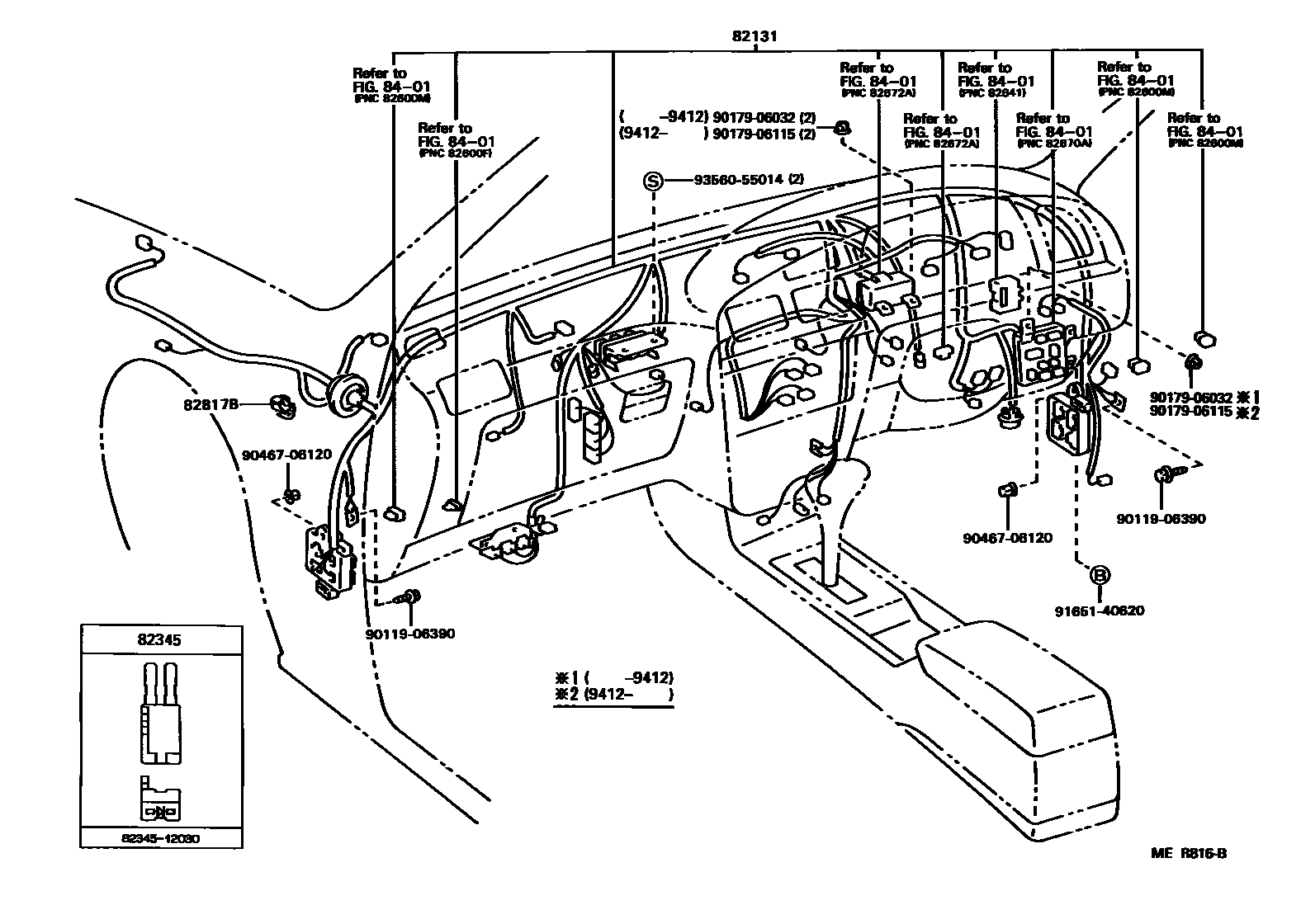 Toyota CAMRY 线束和卡夹 EPC diagram — MER816B