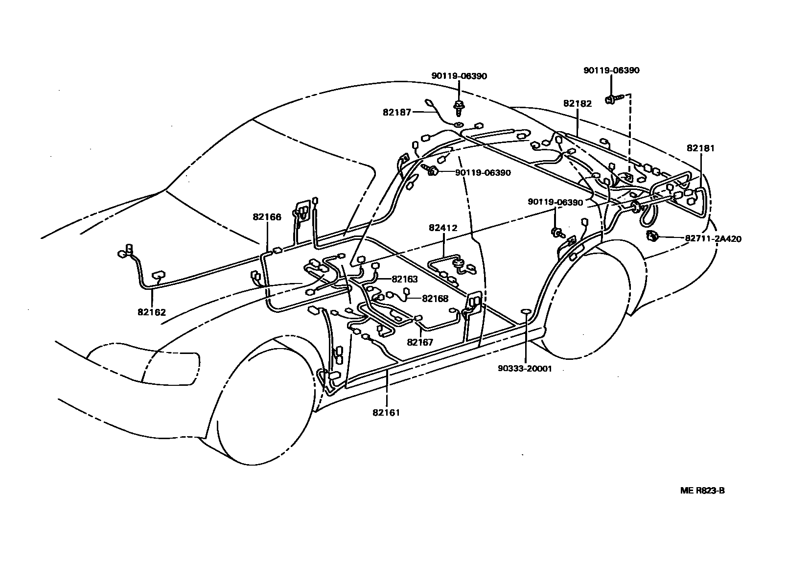 Toyota CAMRY 线束和卡夹 EPC diagram — MER823B