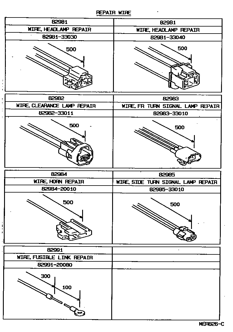 Toyota CAMRY 线束和卡夹 EPC diagram — MER826C