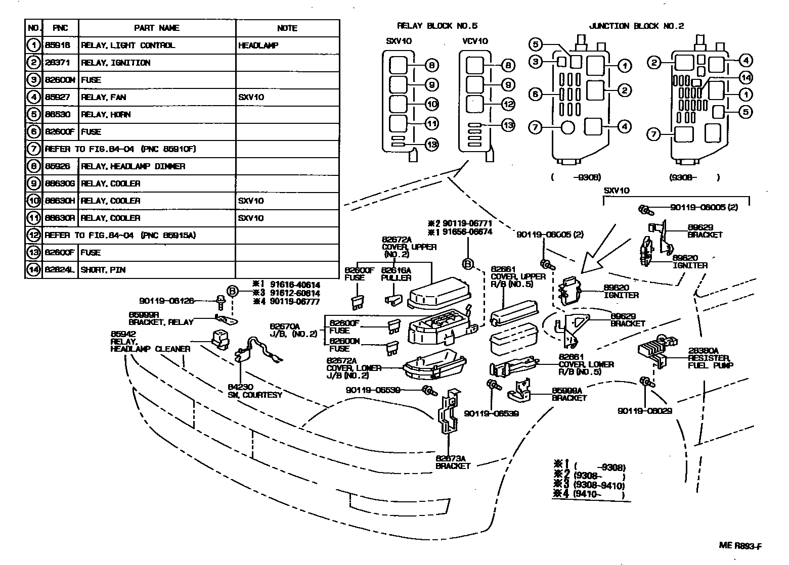 Toyota CAMRY 开关和继电器和ECU EPC diagram — MER893F