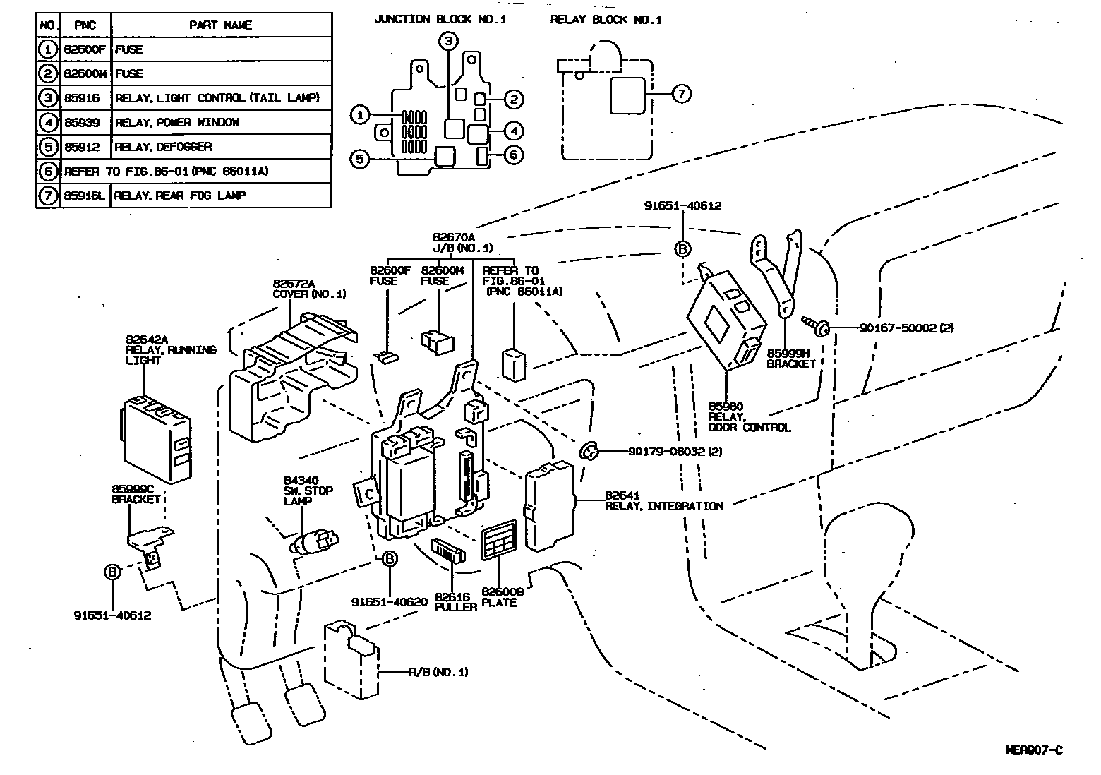 Toyota CAMRY 开关和继电器和ECU EPC diagram — MER907C