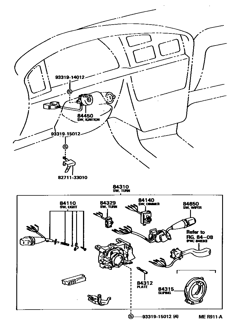Toyota CAMRY 开关和继电器和ECU EPC diagram — MER911A