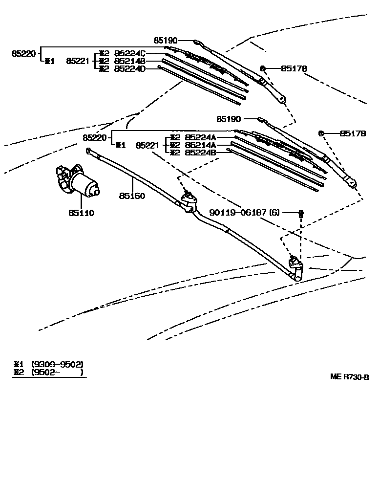 Toyota CAMRY 挡风玻璃刮水器 EPC diagram — MER730B